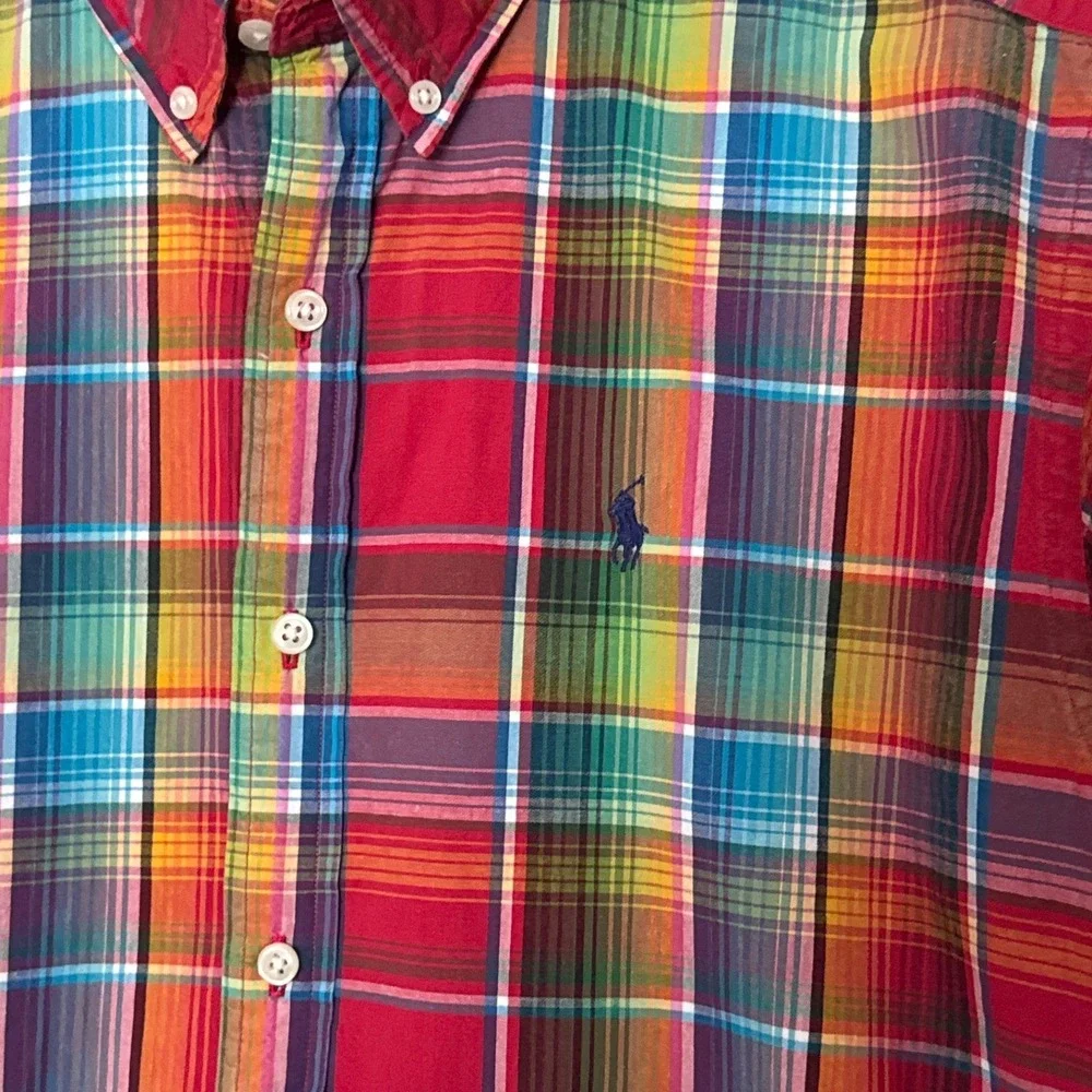 Ralph Lauren Button Down Shirt Multicolor Plaid Short Sleeve Kids Size L 16/18